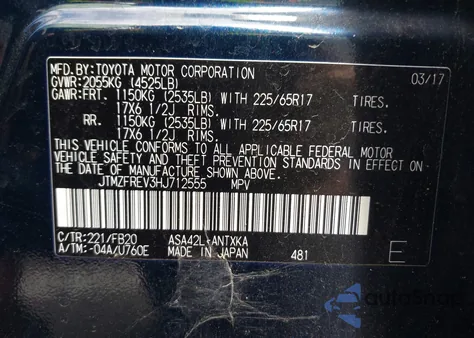 2017 Toyota Rav4 Le from USA, damaged, VIN JTMZFREV3HJ712555